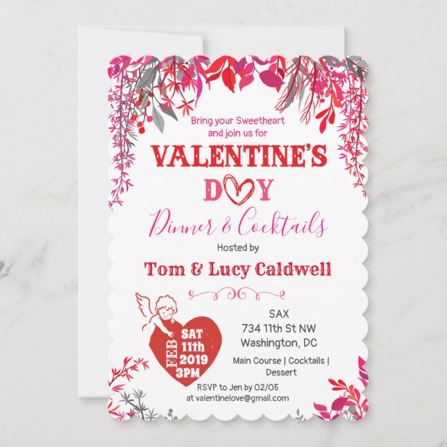 Floral Valentine's Day Dinner Invitation (Front)
