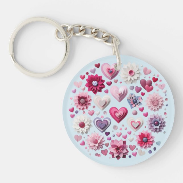 Floral Valentine's Day Heart Key Ring (Front)
