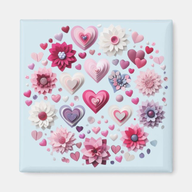Floral Valentine's Day heart Magnet (Front)