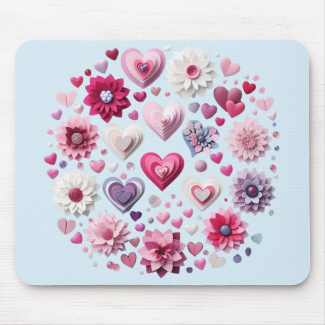 Floral Valentine's Day heart Mouse Pad (Front)