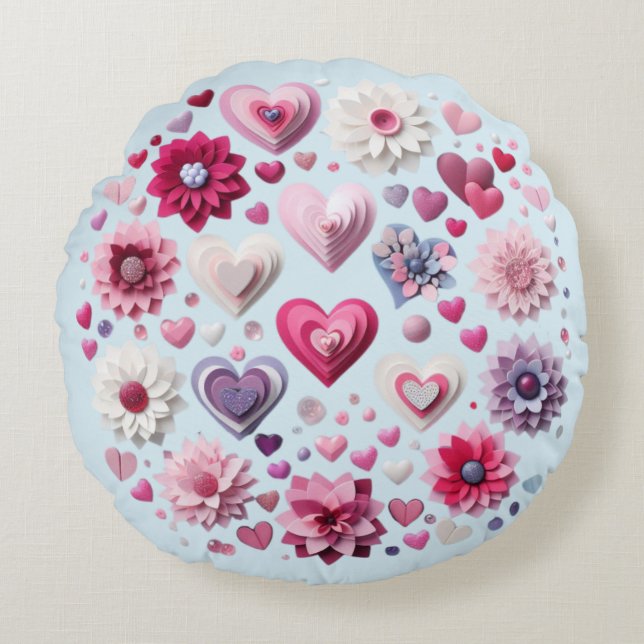 Floral Valentine's Day heart Round Cushion (Front)