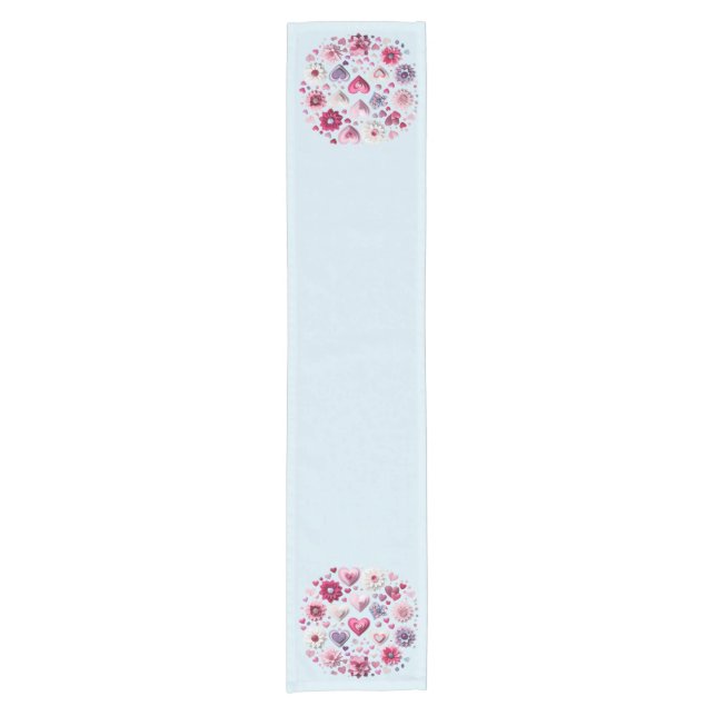 Floral Valentine's Day Heart Short Table Runner (Front)