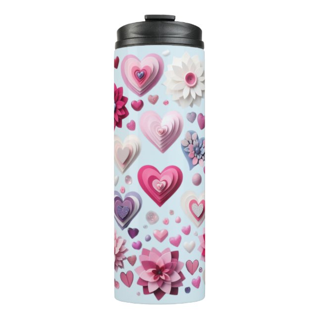 Floral Valentine's Day heart Thermal Tumbler (Front)