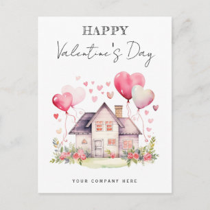 Floral Valentine's Day House with Hearts Holiday Postcard