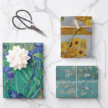 Floral Van Gogh Irises Sunflowers Almond Blossom Wrapping Paper Sheet<br><div class="desc">Based on three floral paintings by Vincent Van Gogh (1853 – 1890) ): Irises,  Sunflowers and Almond Blossom,  now in the public domain.</div>