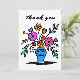 Floral Vase Loose Whimsical Sketch Colourful Bold Thank You Card