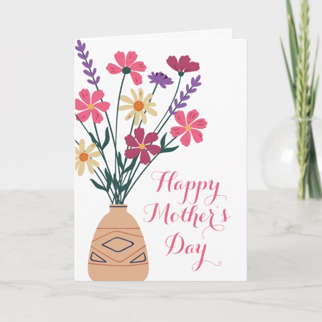 Floral Vase Mother’s Day Folded Greeting Card (Front)