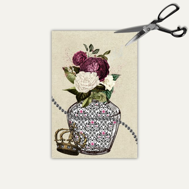 Floral Vase of Queen of Hearts Alice in Wonderland Tissue Paper (Creator Uploaded)