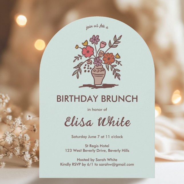 Floral Vase Rustic Whimsical Arch Custom Birthday Invitation (Floral Vase Rustic Whimsical Arched Custom Birthday Party Brunch Feminine Invitation
)