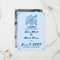 Floral Vase Rustic Whimsical Sketch Blue Photo