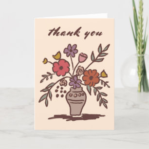 Floral Vase Rustic Whimsical Sketch Neutral Chic Thank You Card
