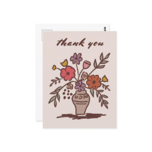 Floral Vase Rustic Whimsical Sketch Thank You Postcard