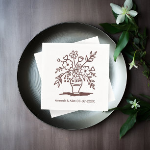 Floral Vase Sketch CUSTOM Wedding Engagement Napkin