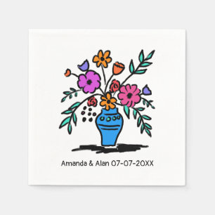 Floral Vase Sketch CUSTOM Wedding Engagement Napkin