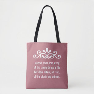 Floral Vector, Nature Love Text on Rose Gold Tote Bag