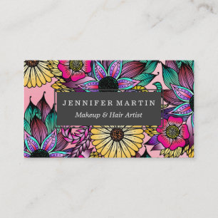 Floral Vibrant Hand Drawn Illustrated Flowers Business Card