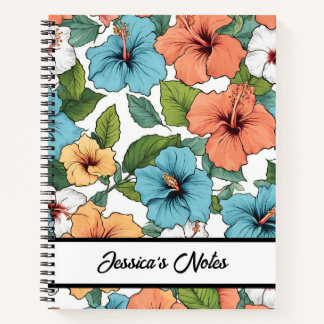 Floral Vibrant Hibiscus Pattern Personalised  Notebook