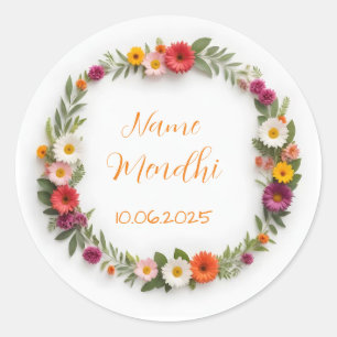 Floral vibrant mendhi favour stickers 