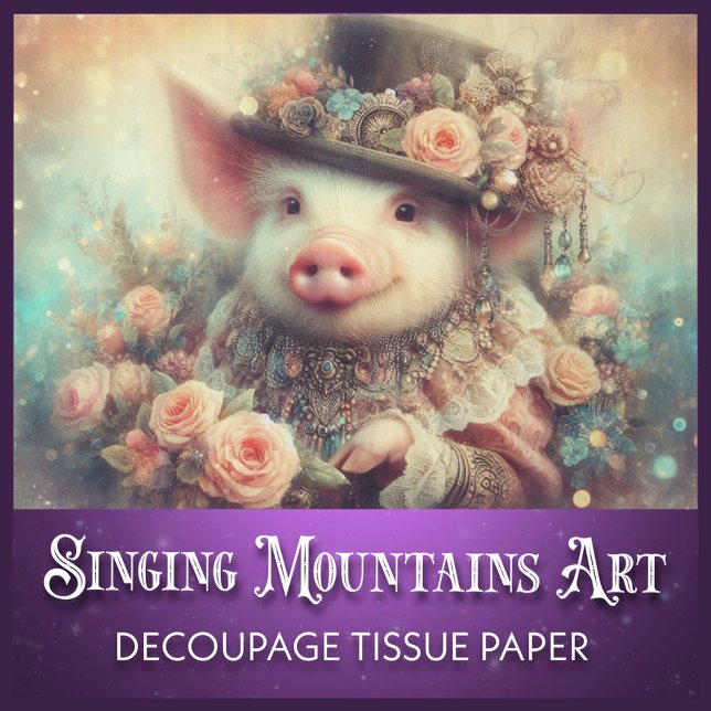 Floral Victorian Steampunk Pig Decoupage Tissue Paper (Creator Uploaded)