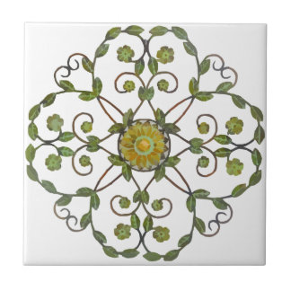 floral vine flower design pattern - green yellow tile