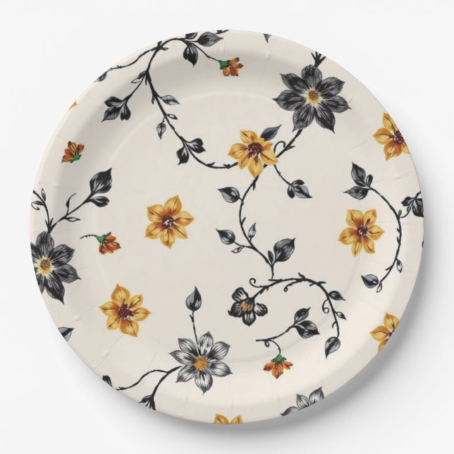 Floral Vine Pattern Paper Plate (Front)