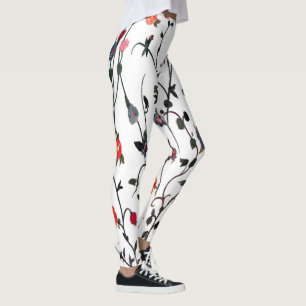 Floral Vines Coral Pink Blue Feminine Leggings
