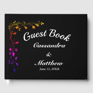 Floral Vines in Neon Black Background Guest Book