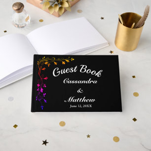 Floral Vines in Neon Black Background Guest Book