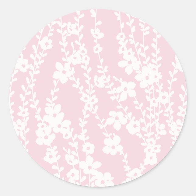 Floral Vines (Pink) Classic Round Sticker (Front)