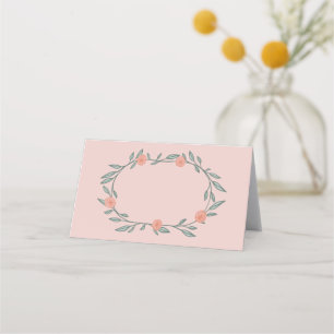 Floral Vines Wreath Chic Elegant Pink Green Place Card
