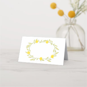 Floral Vines Wreath Chic Elegant Yellow Green  Place Card