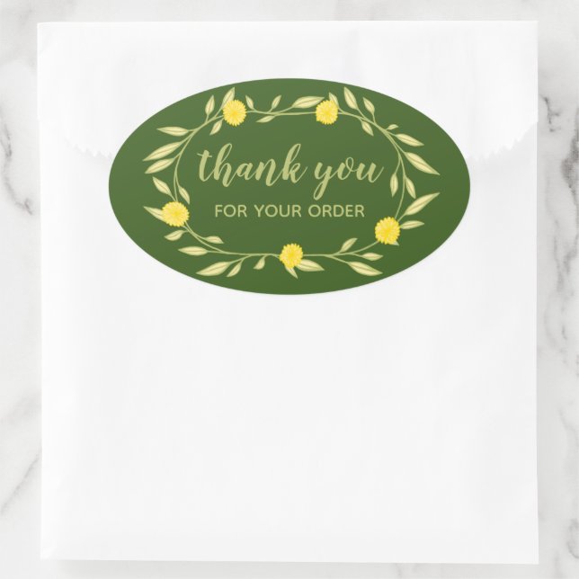 Floral Vines Wreath THANK YOU for Order Chic  Oval Sticker (Bag)