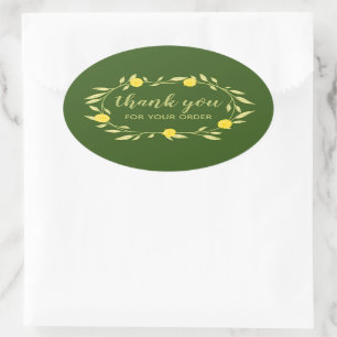 Floral Vines Wreath THANK YOU for Order Chic  Oval Sticker