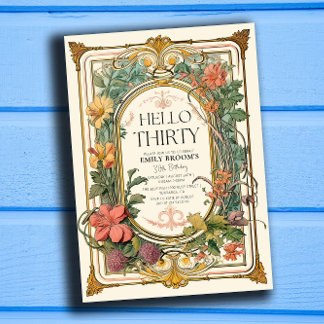 Floral Vintage 30th Birthday Party Celebration Invitation