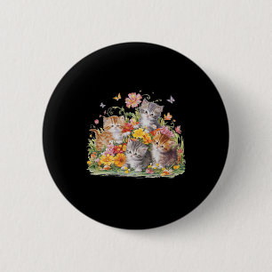 Floral Vintage Aesthetic Painted Kittens And Press 6 Cm Round Badge