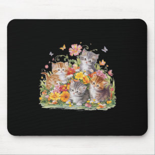 Floral Vintage Aesthetic Painted Kittens And Press Mouse Pad