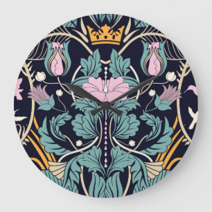Floral vintage, art nouveau, seamless wallpaper. large clock