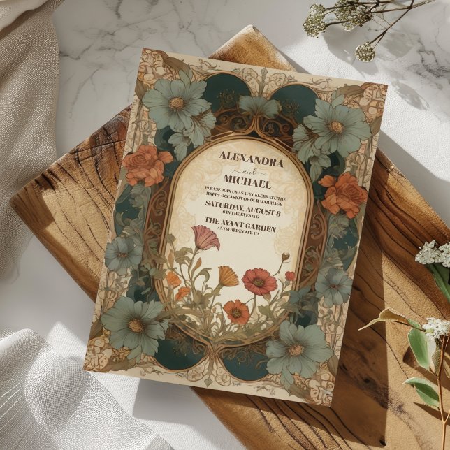 Floral Vintage Art Nouveau Wedding Invitation (Creator Uploaded)