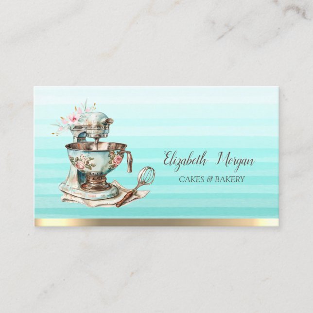 Floral Vintage Bakery Mixer Ombre  Business Card (Front)