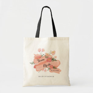 Floral Vintage Banner Team Bride Maid of Honour Tote Bag