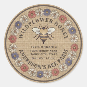 Floral vintage bee linen honey jar label