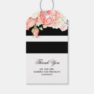 Floral Vintage Black and White Stripe Wedding Gift Tags