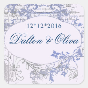 Floral Vintage Blue Fleur Save The Date Wedding Square Sticker