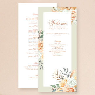 Floral Vintage Boho Peach Wedding Program
