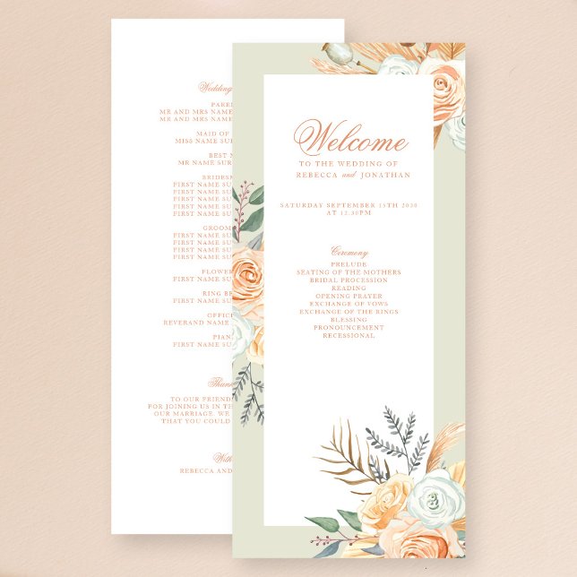 Floral Vintage Boho Peach Wedding Program (Creator Uploaded)