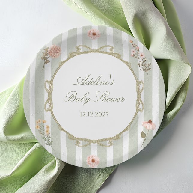 Floral Vintage Boho Sage Green Paper Plate (Creator Uploaded)