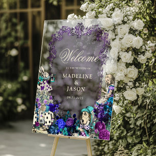 Floral Vintage Dark Alice in Wonderland Wedding Acrylic Sign
