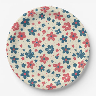 Floral Vintage Elegant 4th July Paper Plate
