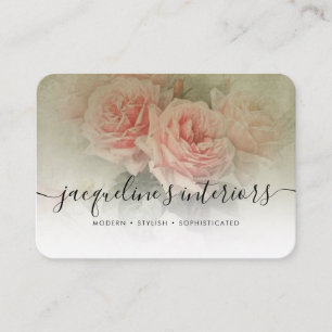 Floral Vintage Elegant Pink Roses Sage Foliage Business Card