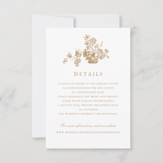 Floral Vintage Elegant Script Wedding Details Invitation (Front)